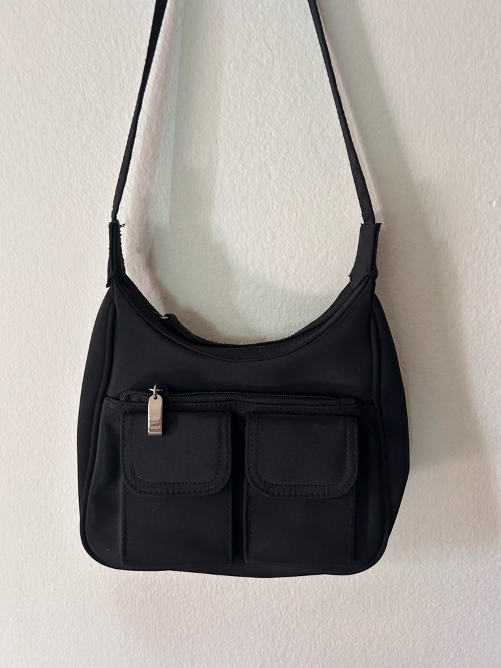 Black Shoulder Bag Front Pockets Y2K Nostalgic Early 2000’s Eras Nylon Sporty